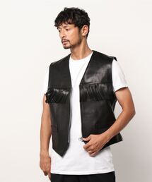 定価11万　Littlebig★21SS レザーベスト　黒 楽天市場】レザーベスト メンズ 牛革 メッシュ 本革ベスト 黒色