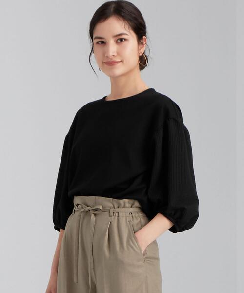 green label relaxing(グリーンレーベルリラクシング)の「FFC ソデ ボリューム イソザイ コンビ プルオーバー カットソー(Tシャツ/カットソー・レディース・ホワイト/ブラック/ベージュ・FREE)」の10枚目の写真