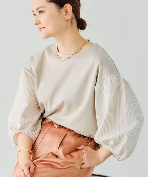 green label relaxing(グリーンレーベルリラクシング)の「FFC ソデ ボリューム イソザイ コンビ プルオーバー カットソー(Tシャツ/カットソー・レディース・ホワイト/ブラック/ベージュ・FREE)」の21枚目の写真