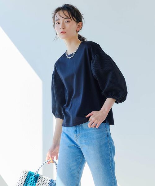 green label relaxing(グリーンレーベルリラクシング)の「FFC ソデ ボリューム イソザイ コンビ プルオーバー カットソー(Tシャツ/カットソー・レディース・ホワイト/ブラック/ベージュ・FREE)」の16枚目の写真