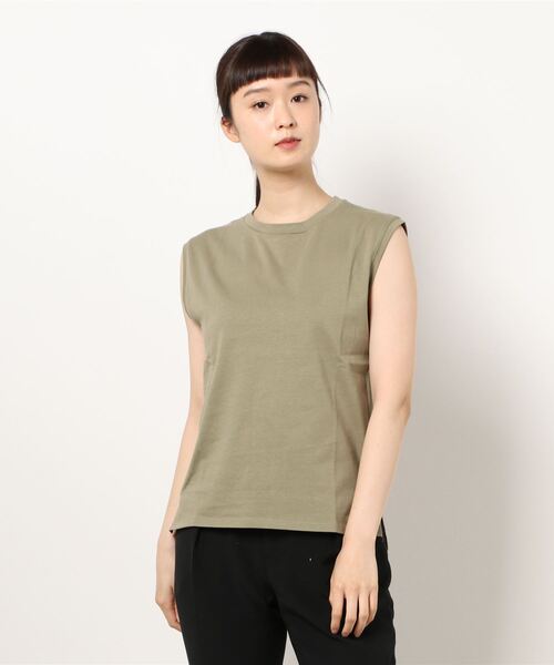 koe（コエ）の「抗菌防臭オーガニックコットンノースリープTシャツ＊（Tシャツ/カットソー・レディース・ピンク/ライトベージュ/ライトカーキ/ライトグレー/ホワイト/イエロー/ブラック/サックスブルー・MEDIUM/LARGE）」の5枚目の写真