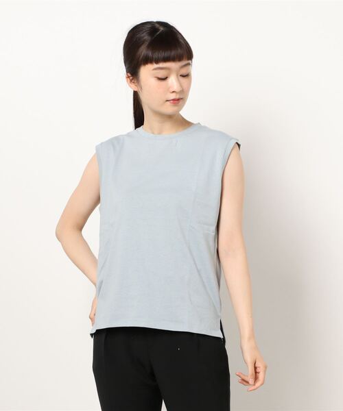 koe（コエ）の「抗菌防臭オーガニックコットンノースリープTシャツ＊（Tシャツ/カットソー・レディース・ピンク/ライトベージュ/ライトカーキ/ライトグレー/ホワイト/イエロー/ブラック/サックスブルー・MEDIUM/LARGE）」の6枚目の写真