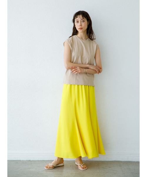 koe（コエ）の「抗菌防臭オーガニックコットンノースリープTシャツ＊（Tシャツ/カットソー・レディース・ピンク/ライトベージュ/ライトカーキ/ライトグレー/ホワイト/イエロー/ブラック/サックスブルー・MEDIUM/LARGE）」の14枚目の写真