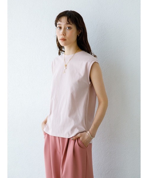 koe（コエ）の「抗菌防臭オーガニックコットンノースリープTシャツ＊（Tシャツ/カットソー・レディース・ピンク/ライトベージュ/ライトカーキ/ライトグレー/ホワイト/イエロー/ブラック/サックスブルー・MEDIUM/LARGE）」の17枚目の写真