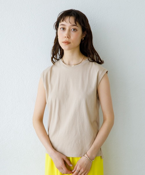 koe（コエ）の「抗菌防臭オーガニックコットンノースリープTシャツ＊（Tシャツ/カットソー・レディース・ピンク/ライトベージュ/ライトカーキ/ライトグレー/ホワイト/イエロー/ブラック/サックスブルー・MEDIUM/LARGE）」の19枚目の写真