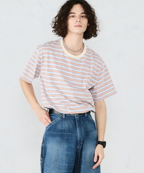 Lee（リー）の「マルチボーダー　半袖Tシャツ（Tシャツ/カットソー・メンズ・オレンジ/オレンジ系その他・LARGE/SMALL/MEDIUM）」の2枚目の写真