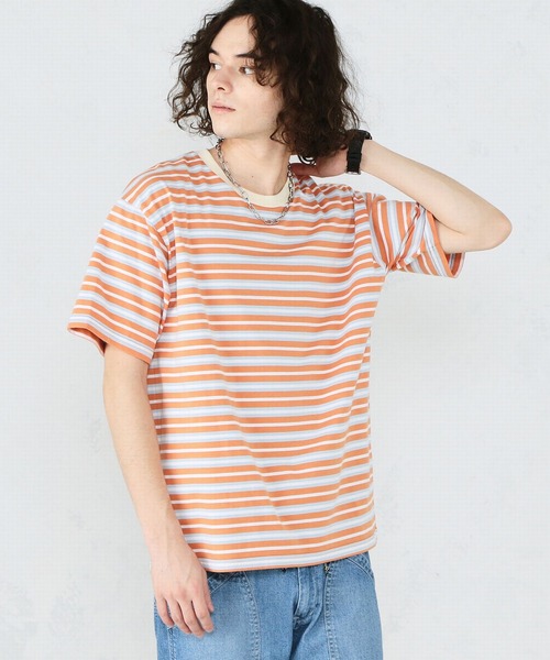 Lee（リー）の「マルチボーダー　半袖Tシャツ（Tシャツ/カットソー・メンズ・オレンジ/オレンジ系その他・LARGE/SMALL/MEDIUM）」の7枚目の写真