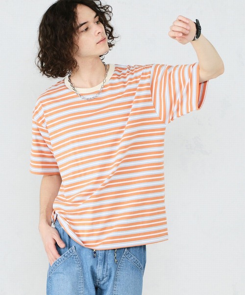 Lee（リー）の「マルチボーダー　半袖Tシャツ（Tシャツ/カットソー・メンズ・オレンジ/オレンジ系その他・LARGE/SMALL/MEDIUM）」の16枚目の写真