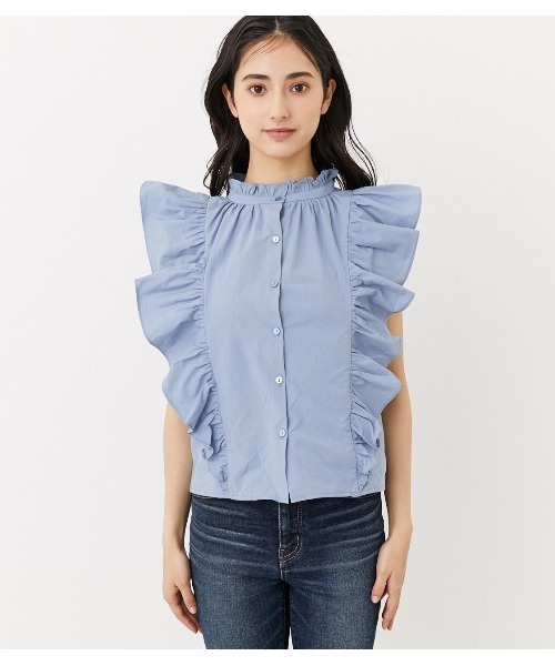 rienda(リエンダ)の「ノースリフリルブラウス(シャツ/ブラウス・レディース・ダークグレー/ブルー/ホワイト・FREE)」の7枚目の写真