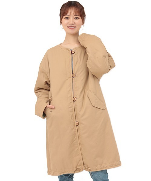 チチカカ（チチカカ）の「リバーシブルミリタリーコート（ノーカラーコート・レディース・ベージュ/カーキ・FREE）」の11枚目の写真