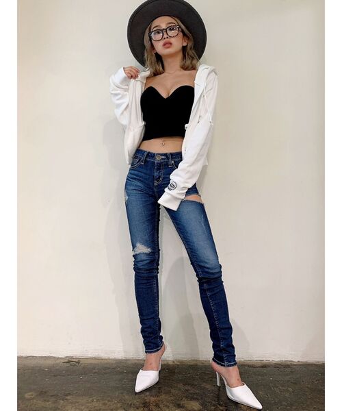 GYDA（ジェイダ）の「SIDE RIPPED スキニーデニムPT（デニムパンツ・レディース・ライトブルー/ブルー・SMALL/MEDIUM/LARGE/X-SMALL/X-LARGE）」の20枚目の写真