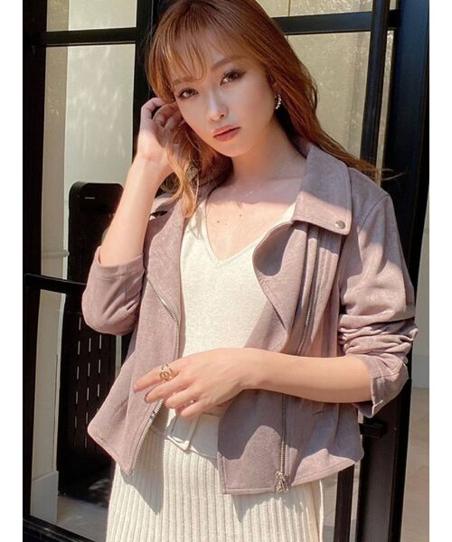 RESEXXY（リゼクシー）の「カラーライトジャケット（ライダースジャケット・レディース・ブラック/ブラウン/ベージュ・FREE）」の2枚目の写真