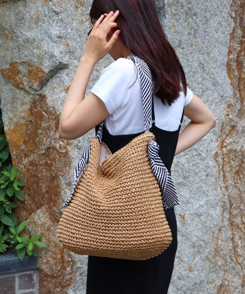 BASE（ベース）の「テープハンドル かごバッグ トートバッグ（かごバッグ・レディース・ブラック/ベージュ/ネイビー/ブラウン/グレー/カーキ/ピンク/ダークベージュ・FREE）」の5枚目の写真