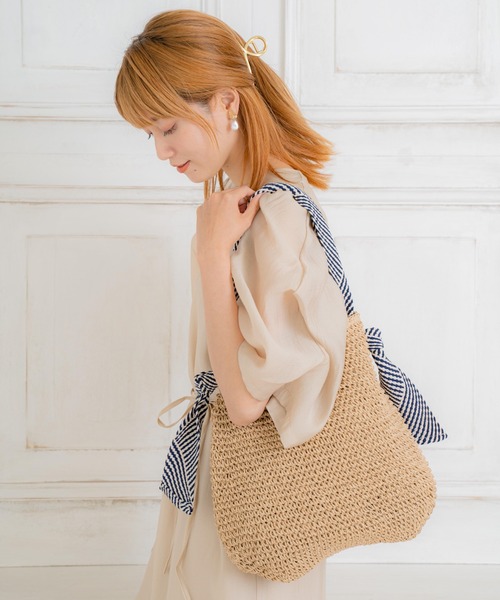 BASE（ベース）の「テープハンドル かごバッグ トートバッグ（かごバッグ・レディース・ブラック/ベージュ/ネイビー/ブラウン/グレー/カーキ/ピンク/ダークベージュ・FREE）」の9枚目の写真