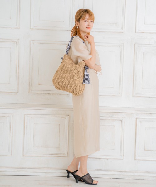 BASE（ベース）の「テープハンドル かごバッグ トートバッグ（かごバッグ・レディース・ブラック/ベージュ/ネイビー/ブラウン/グレー/カーキ/ピンク/ダークベージュ・FREE）」の10枚目の写真