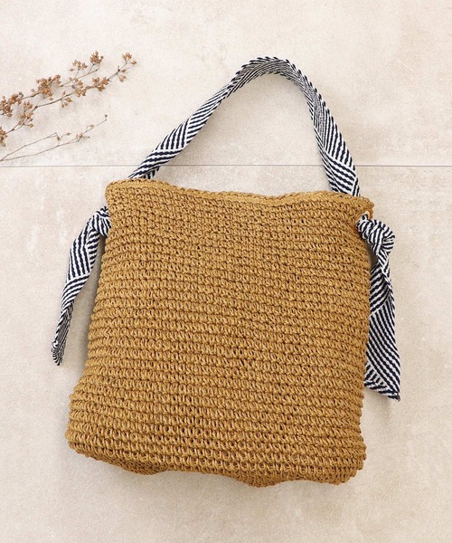 BASE（ベース）の「テープハンドル かごバッグ トートバッグ（かごバッグ・レディース・ブラック/ベージュ/ネイビー/ブラウン/グレー/カーキ/ピンク/ダークベージュ・FREE）」の14枚目の写真