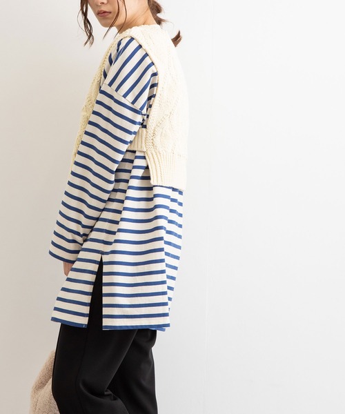 POU DOU DOU（プードゥドゥ）の「透かし編みショートニットベスト（ベスト・レディース・ネイビー/アイボリー/キャメル・3）」の17枚目の写真