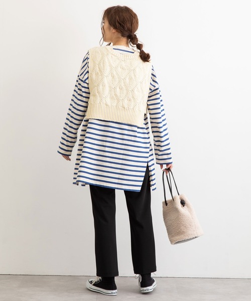 POU DOU DOU（プードゥドゥ）の「透かし編みショートニットベスト（ベスト・レディース・ネイビー/アイボリー/キャメル・3）」の14枚目の写真