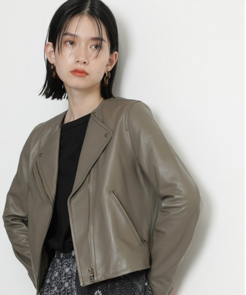 ROSE BUD（ローズバッド）の「ラムレザーライダース（ライダースジャケット・レディース・ブラウン/ブラック・SMALL/MEDIUM）」の2枚目の写真