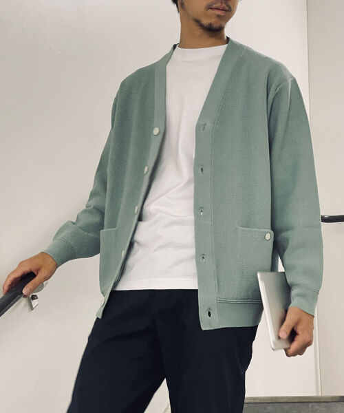 NOLLEY'S goodman（ノーリーズグッドマン）の「ハイツイスト コットン Vネックカーディガン（カーディガン/ボレロ・メンズ・ベージュ/ミント/ネイビー・M/L）」の17枚目の写真