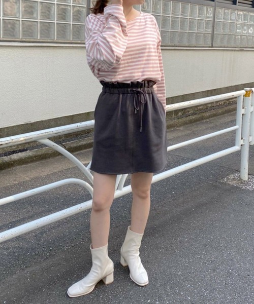 one after another NICE CLAUP（ワンアフターアナザーナイスクラップ）の「裏毛ミニスカート（スカート・レディース・アイボリー/スミクロ/ベージュ/ピンク/サックスブルー/グリーン・FREE）」の14枚目の写真