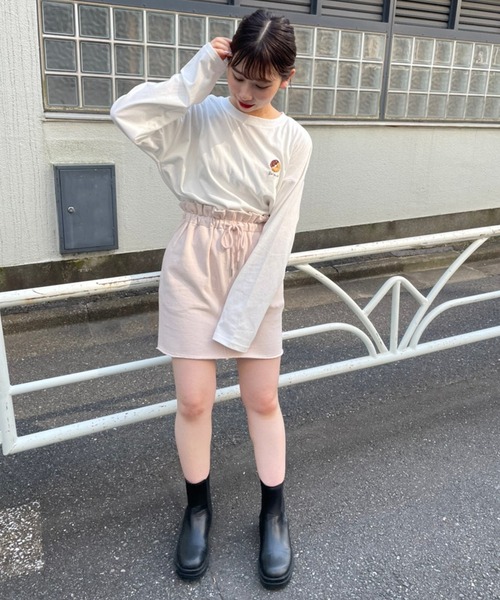 one after another NICE CLAUP（ワンアフターアナザーナイスクラップ）の「裏毛ミニスカート（スカート・レディース・アイボリー/スミクロ/ベージュ/ピンク/サックスブルー/グリーン・FREE）」の9枚目の写真