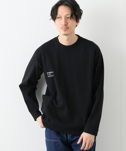 B.C STOCK(ベーセーストック)の「キャリーポケット ロングスリーブTシャツ(Tシャツ/カットソー・メンズ・ブラック/ホワイト/ベージュ・MEDIUM/LARGE)」の4枚目の写真