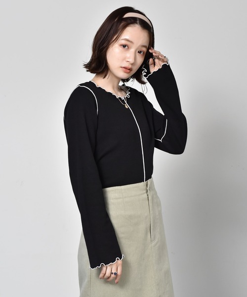 RETRO GIRL(レトロガール)の「配色メロウワッフルTee(Tシャツ/カットソー・レディース・アイボリー/レンガ/ブラック/ダークグリーン・FREE)」の1枚目の写真