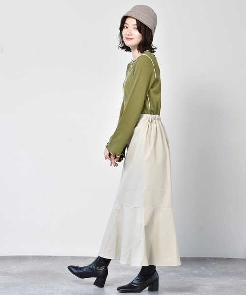 RETRO GIRL(レトロガール)の「配色メロウワッフルTee(Tシャツ/カットソー・レディース・アイボリー/レンガ/ブラック/ダークグリーン・FREE)」の7枚目の写真