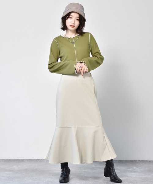 RETRO GIRL(レトロガール)の「配色メロウワッフルTee(Tシャツ/カットソー・レディース・アイボリー/レンガ/ブラック/ダークグリーン・FREE)」の19枚目の写真