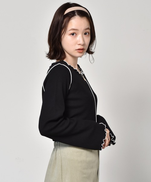 RETRO GIRL(レトロガール)の「配色メロウワッフルTee(Tシャツ/カットソー・レディース・アイボリー/レンガ/ブラック/ダークグリーン・FREE)」の22枚目の写真