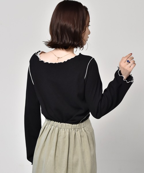RETRO GIRL(レトロガール)の「配色メロウワッフルTee(Tシャツ/カットソー・レディース・アイボリー/レンガ/ブラック/ダークグリーン・FREE)」の15枚目の写真