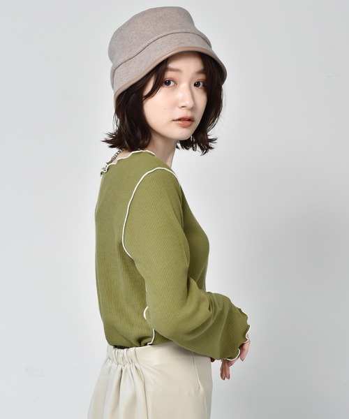 RETRO GIRL(レトロガール)の「配色メロウワッフルTee(Tシャツ/カットソー・レディース・アイボリー/レンガ/ブラック/ダークグリーン・FREE)」の8枚目の写真