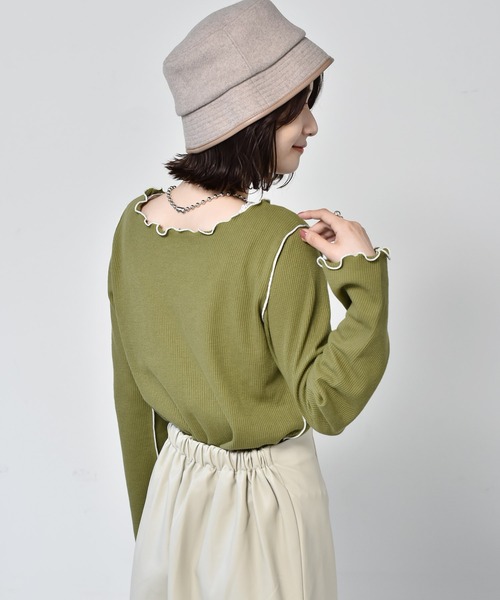 RETRO GIRL(レトロガール)の「配色メロウワッフルTee(Tシャツ/カットソー・レディース・アイボリー/レンガ/ブラック/ダークグリーン・FREE)」の20枚目の写真