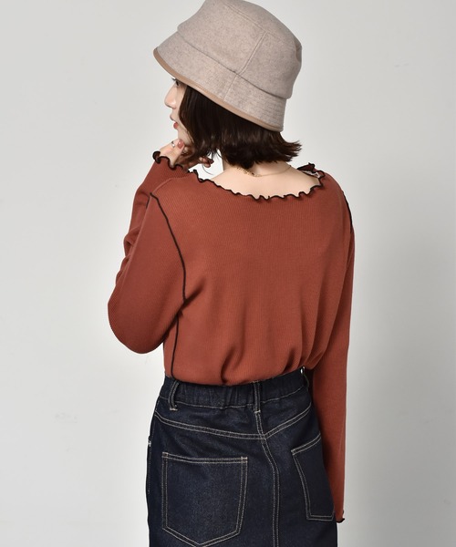 RETRO GIRL(レトロガール)の「配色メロウワッフルTee(Tシャツ/カットソー・レディース・アイボリー/レンガ/ブラック/ダークグリーン・FREE)」の6枚目の写真