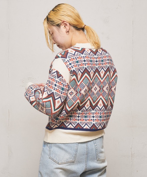 CIAOPANIC（チャオパニック）の「ジャガードビートニット（ニット/セーター・レディース・ブラック/ベージュ/オフホワイト・FREE）」の10枚目の写真