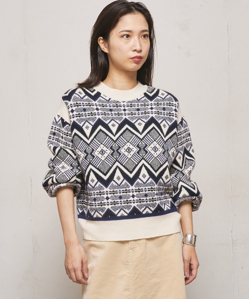 CIAOPANIC（チャオパニック）の「ジャガードビートニット（ニット/セーター・レディース・ブラック/ベージュ/オフホワイト・FREE）」の13枚目の写真