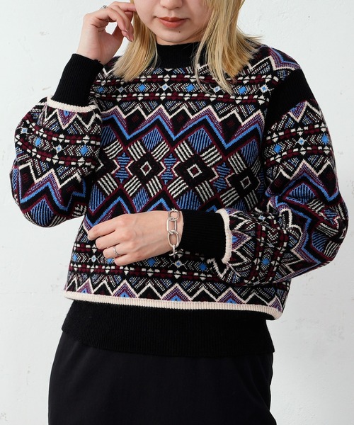 CIAOPANIC（チャオパニック）の「ジャガードビートニット（ニット/セーター・レディース・ブラック/ベージュ/オフホワイト・FREE）」の17枚目の写真