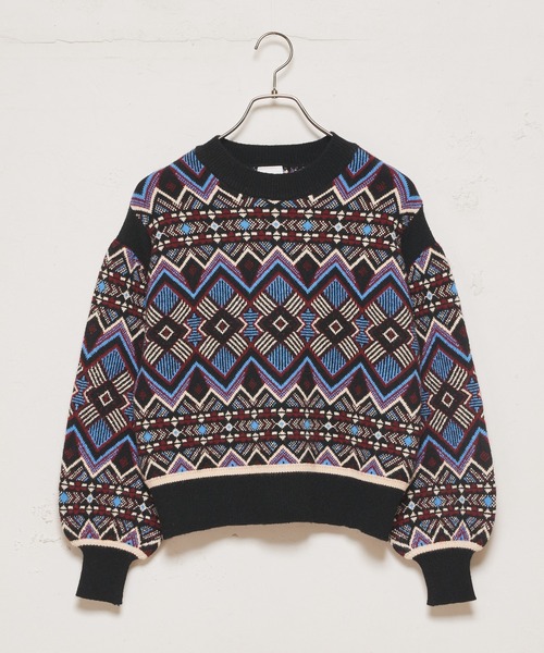 CIAOPANIC（チャオパニック）の「ジャガードビートニット（ニット/セーター・レディース・ブラック/ベージュ/オフホワイト・FREE）」の15枚目の写真