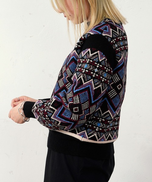 CIAOPANIC（チャオパニック）の「ジャガードビートニット（ニット/セーター・レディース・ブラック/ベージュ/オフホワイト・FREE）」の8枚目の写真