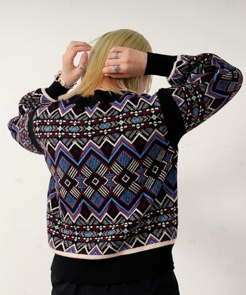 CIAOPANIC（チャオパニック）の「ジャガードビートニット（ニット/セーター・レディース・ブラック/ベージュ/オフホワイト・FREE）」の18枚目の写真