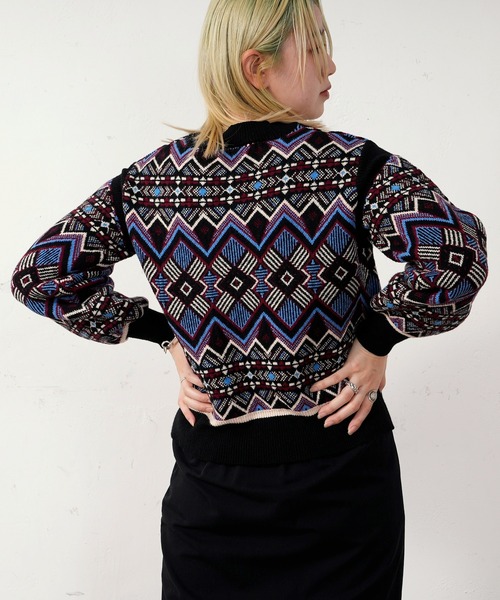 CIAOPANIC（チャオパニック）の「ジャガードビートニット（ニット/セーター・レディース・ブラック/ベージュ/オフホワイト・FREE）」の14枚目の写真