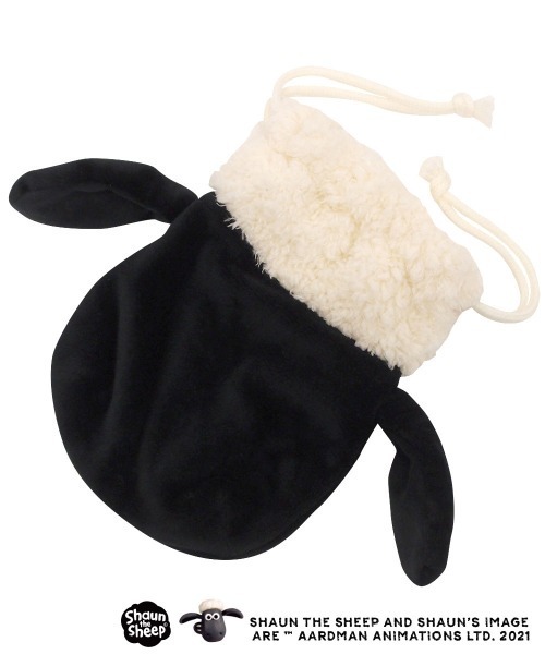 nici（ニキ）の「ひつじのショーン/フィギュアフェイスポーチ ショーン 巾着袋 もこもこ（ポーチ・レディース・ホワイト×ブラック・ONE SIZE）」の5枚目の写真