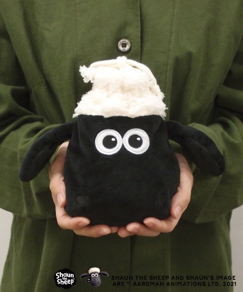 nici（ニキ）の「ひつじのショーン/フィギュアフェイスポーチ ショーン 巾着袋 もこもこ（ポーチ・レディース・ホワイト×ブラック・ONE SIZE）」の3枚目の写真