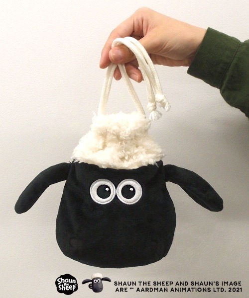 nici（ニキ）の「ひつじのショーン/フィギュアフェイスポーチ ショーン 巾着袋 もこもこ（ポーチ・レディース・ホワイト×ブラック・ONE SIZE）」の4枚目の写真