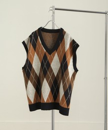 NILWAY | バルキーアーガイル柄オーバーサイズニットベスト(ベスト)