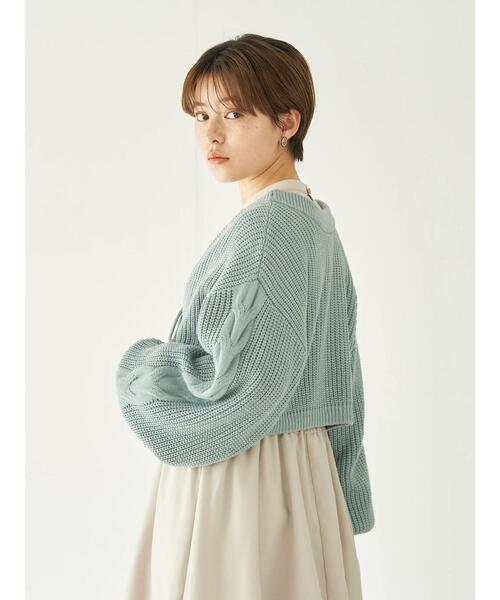 earth music&ecology(アースミュージックアンドエコロジー)の「袖ケーブルニットボレロ*(カーディガン/ボレロ・レディース・モカ/アイボリー/サックスブルー・FREE)」の16枚目の写真