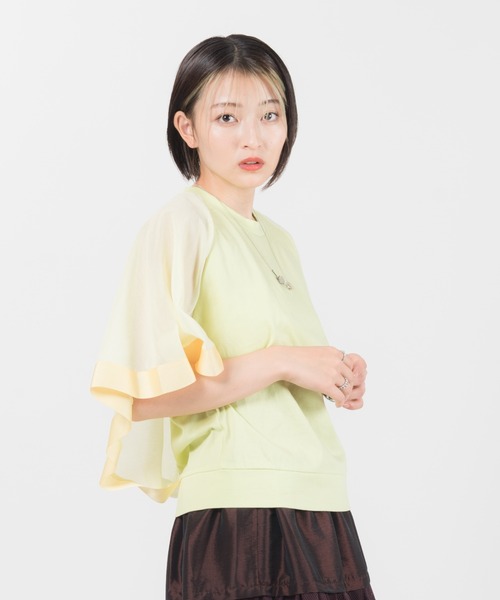 LAYMEE(レイミー)の「Kate sheer CS / ケイトシアカットソー(Tシャツ/カットソー・レディース・アイボリー/イエロー/スミクロ・FREE)」の2枚目の写真