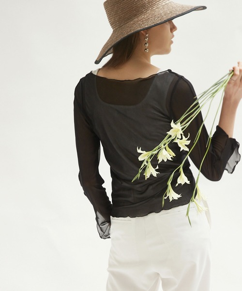 Keeepy(キーピー)の「【Keeepy】tulle diagonal button design ensemble pullover with tank top(Tシャツ/カットソー・レディース・ブラック/ブラック系その他・FREE)」の9枚目の写真
