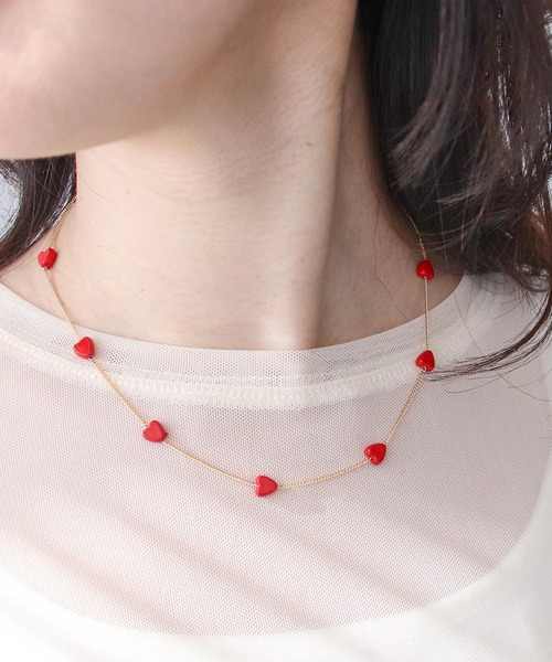 Three Four Time（ｽﾘｰﾌｫｰﾀｲﾑ）の「ハートステーションネックレス（ネックレス・レディース・レッド・FREE）」の6枚目の写真